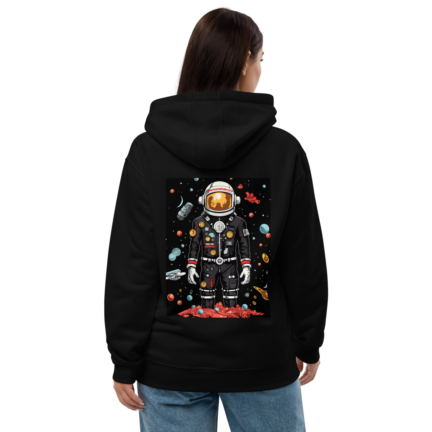 Where Is My Finders Fee Spaceman Hoodie Black