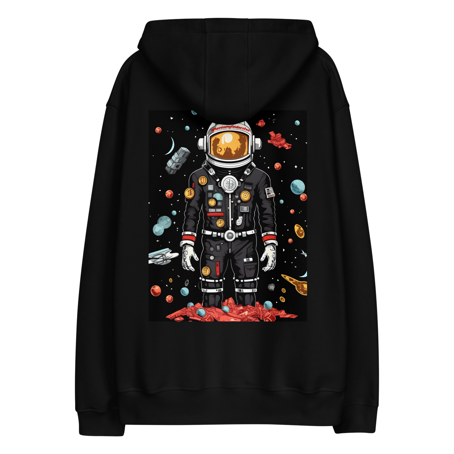 Where Is My Finders Fee Spaceman Hoodie Black